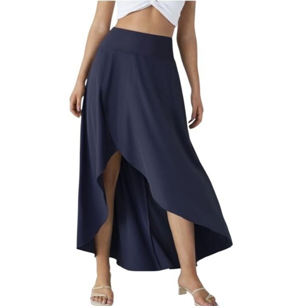 Halara Wrap Skirt Women's Small Blue Hi Low Maxi Built In Shorts Resort Cruise